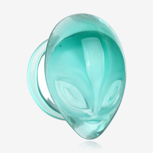 A Pair of Green Alien Head Glass Double Flare Plugs