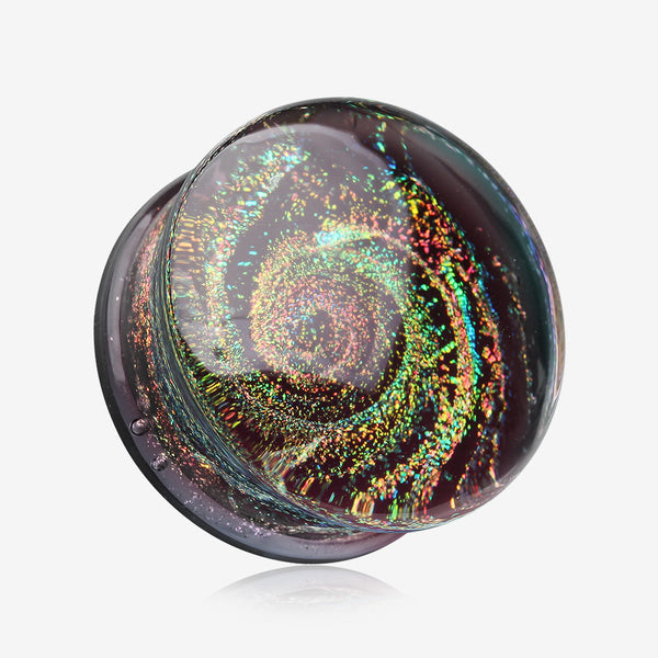 A Pair of Black Galaxy Milky Way Glass Double Flared Plug