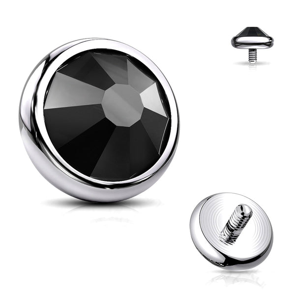 Implant Grade Titanium Internally Threaded Bezel Set Round Gem Part-Black