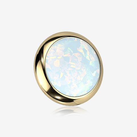 Implant Grade Titanium Golden Internally Threaded Bezel Set Round Fire Opal Part-White Opal