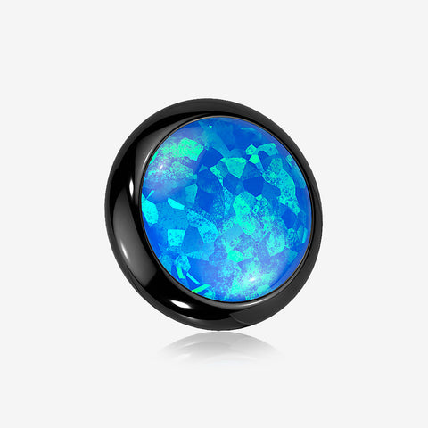 Implant Grade Titanium Blackline Internally Threaded Bezel Set Round Fire Opal Part-Blue Opal