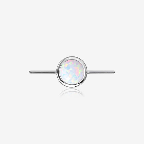 Implant Grade Titanium OneFit Threadless Bezel Set Fire Opal Connector Bridge Part-White Opal