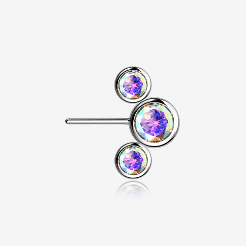 Implant Grade Titanium OneFit Threadless Triple Bubble Sparkle Front Facing Top Part-Aurora Borealis