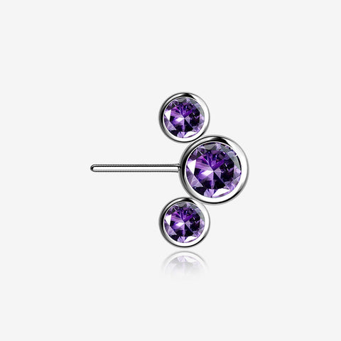 Implant Grade Titanium OneFit Threadless Triple Bubble Sparkle Front Facing Top Part-Purple