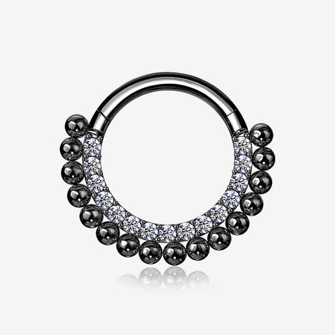 Blackline Royal Bali Beads Arc Sparkle Seamless Clicker Hoop Ring-Clear Gem