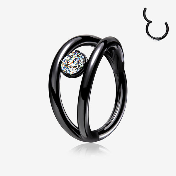 Blackline Double Hoop Sparkle Seamless Clicker Hoop Ring-Clear Gem