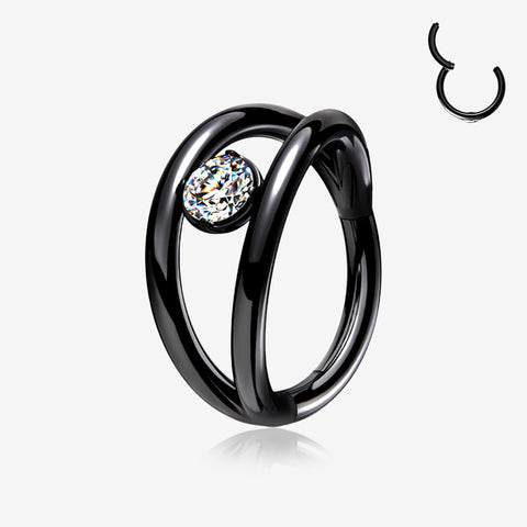 Blackline Double Hoop Sparkle Seamless Clicker Hoop Ring-Clear Gem