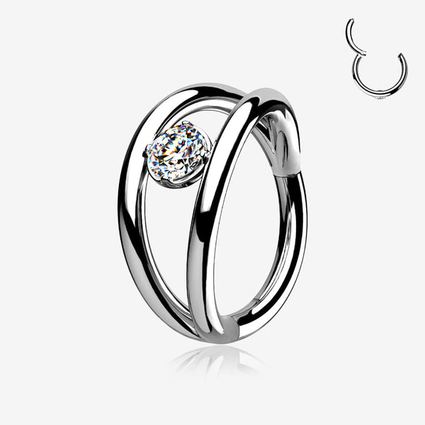 Double Hoop Sparkle Seamless Clicker Hoop Ring-Clear Gem