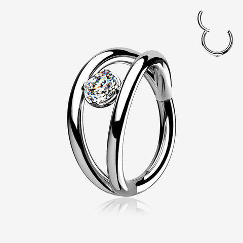 Double Hoop Sparkle Seamless Clicker Hoop Ring-Clear Gem