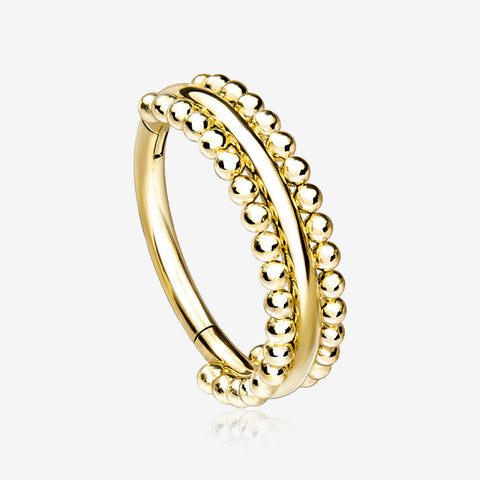 Golden Milgrain Beads Laced Steel Seamless Clicker Hoop Ring