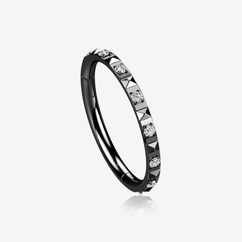 Blackline Pyramid Studded Multi-Gem Sparkles Geometric Seamless Clicker Hoop Ring-Clear Gem