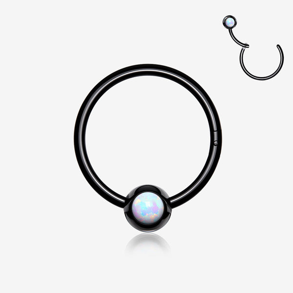 Blackline Fire Opal Sparkle CBR Style Seamless Clicker Hoop Ring-White Opal