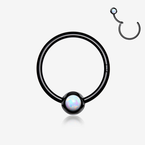 Blackline Fire Opal Sparkle CBR Style Seamless Clicker Hoop Ring-White Opal