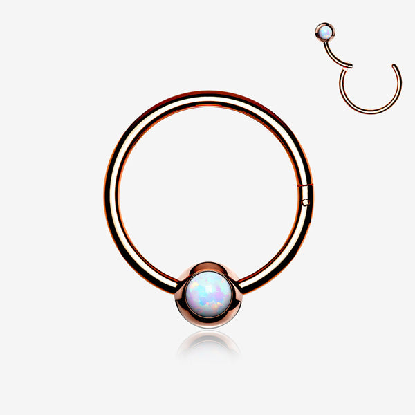 Rose Gold Fire Opal Sparkle CBR Style Seamless Clicker Hoop Ring-White Opal