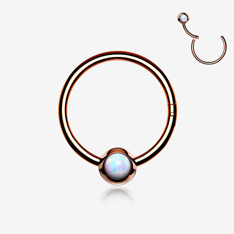 Rose Gold Fire Opal Sparkle CBR Style Seamless Clicker Hoop Ring-White Opal
