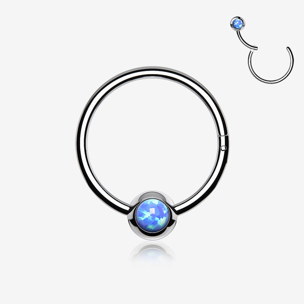 Fire Opal Sparkle CBR Style Seamless Clicker Hoop Ring-Blue Opal