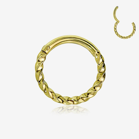 Golden Twisted Metal Seamless Clicker Hoop Ring