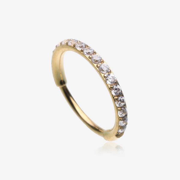 Golden Brilliant Sparkle Gems Lined Clicker Hoop Ring-Clear Gem