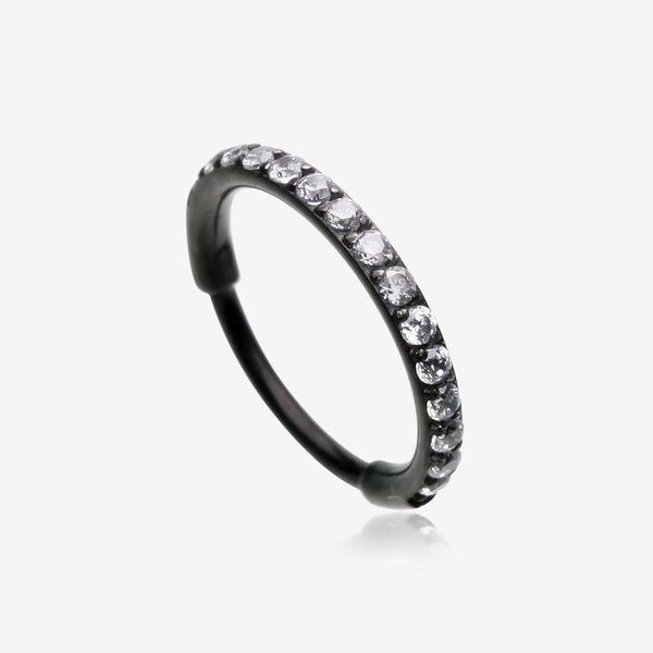 Blackline Brilliant Sparkle Gems Lined Clicker Hoop Ring-Clear Gem