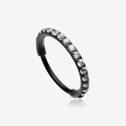 Blackline Brilliant Sparkle Gems Lined Clicker Hoop Ring-Clear Gem