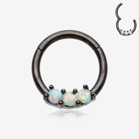 Blackline Glistening Fire Opal Sparkle Seamless Clicker Ring-Black/White