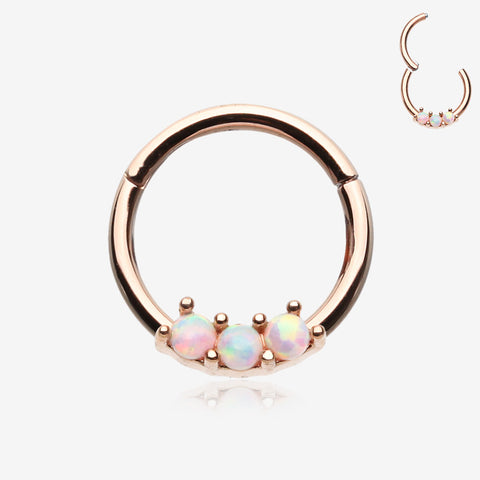 Rose Gold Glistening Fire Opal Sparkle Seamless Clicker Ring-White