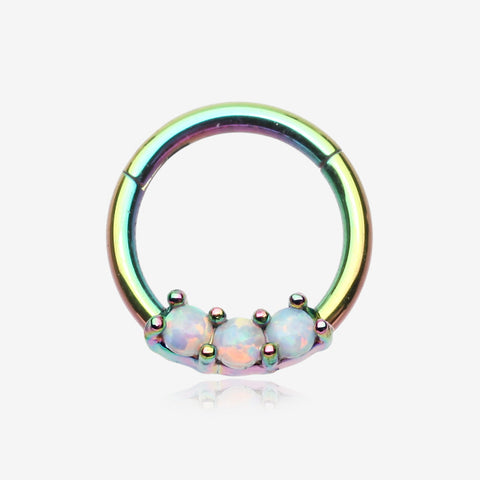 Colorline Glistening Fire Opal Sparkle Seamless Clicker Ring-Rainbow/White