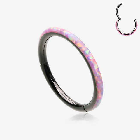 Blackline Brilliant Fire Opal Lined Seamless Clicker Hoop Ring-Pink Opal