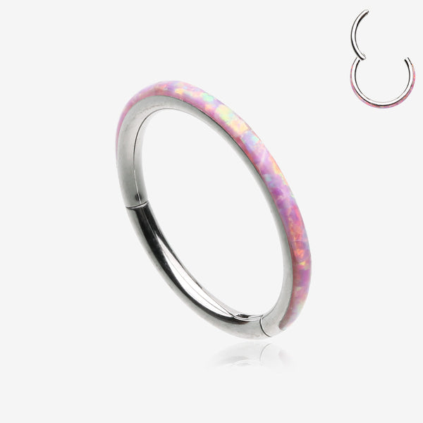 Brilliant Fire Opal Lined Seamless Clicker Hoop Ring-Pink Opal