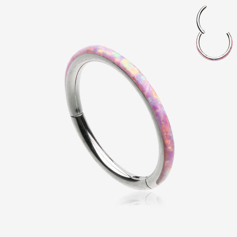 Brilliant Fire Opal Lined Seamless Clicker Hoop Ring-Pink Opal