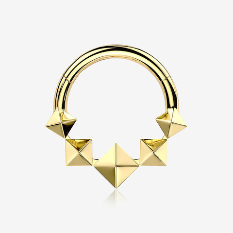 Implant Grade Titanium Golden Square Pyramid Prism Cascade Clicker Hoop Ring