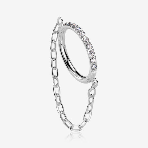 Implant Grade Titanium Brilliant Sparkle Rim Chained Clicker Hoop Ring-Clear Gem
