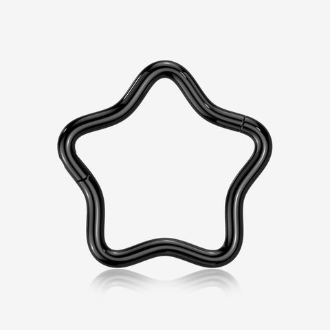 Implant Grade Titanium Blackline Star Basic Geometric Clicker Hoop Ring