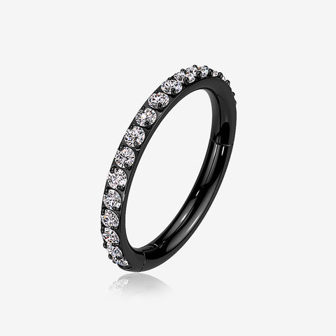 Implant Grade Titanium Blackline Brilliant Sparkle Gems Lined Clicker Hoop Ring-Clear Gem