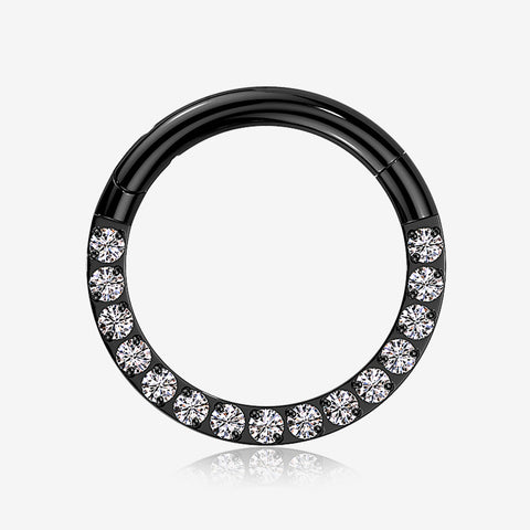 Implant Grade Titanium Blackline Brilliant Sparkle Gems Front Lined Clicker Hoop Ring-Clear Gem