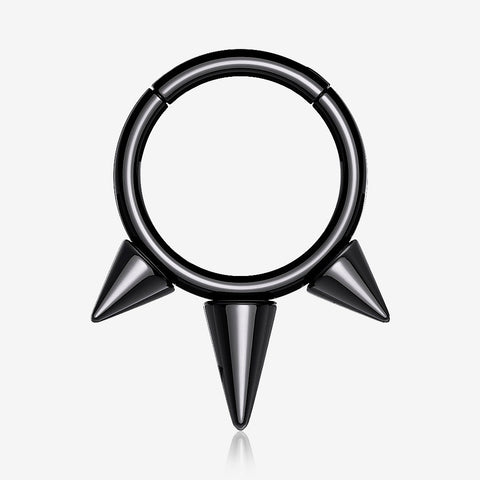 Implant Grade Titanium Blackline Bali Studded Spikes Clicker Hoop Ring