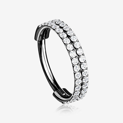 Implant Grade Titanium Blackline Double Lined Gems Seamless Clicker Hoop Ring-Clear Gem
