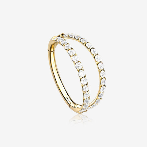 Implant Grade Titanium Golden Double Hoop Gems Seamless Clicker Hoop Ring-Clear Gem