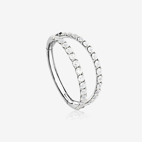 Implant Grade Titanium Double Hoop Gems Seamless Clicker Hoop Ring-Clear Gem