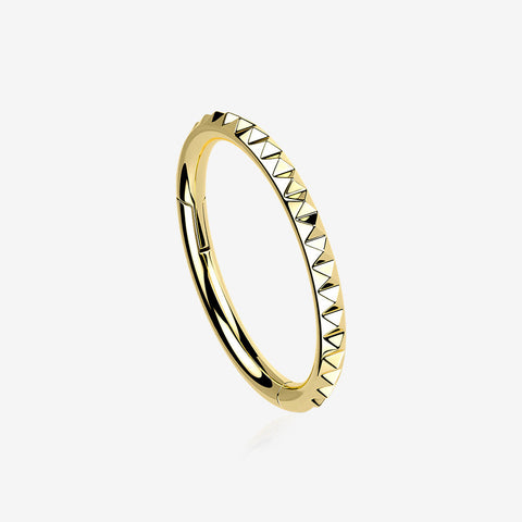 Implant Grade Titanium Golden Pyramid Studded Geometric Seamless Clicker Hoop Ring