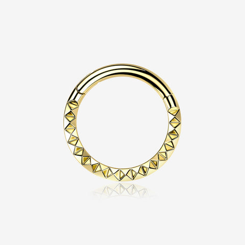 Implant Grade Titanium Golden Pyramid Front Geometric Seamless Clicker Hoop Ring