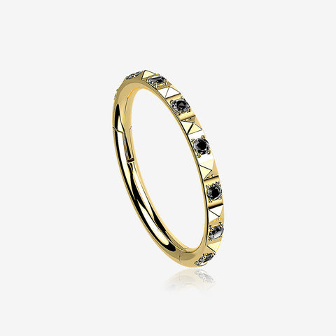 Implant Grade Titanium Golden Pyramid Sparkle Studded Geometric Seamless Clicker Hoop Ring-Black