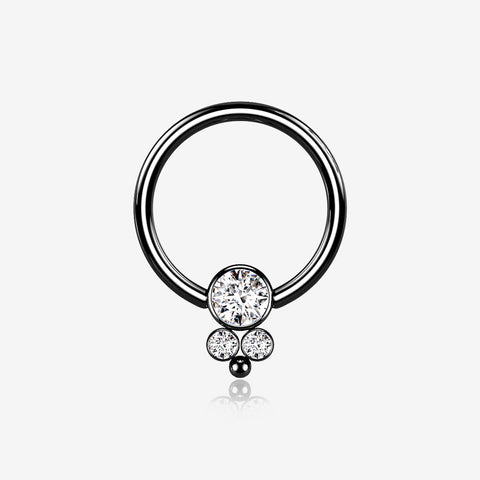 Blackline Royal Bali Sparkle Beaded Steel Captive Bead Ring-Clear Gem