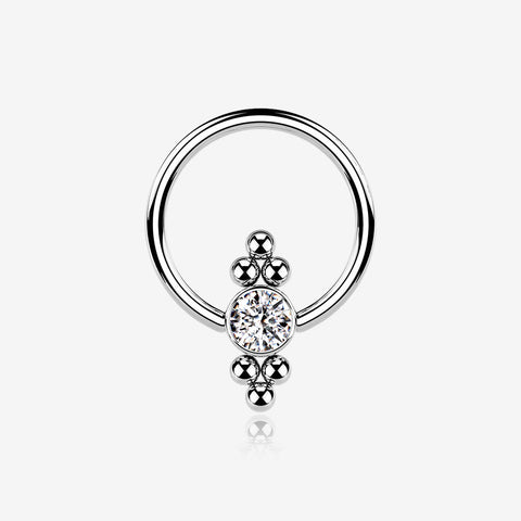 Royal Bali Essence Beaded Steel Captive Bead Ring-Clear Gem