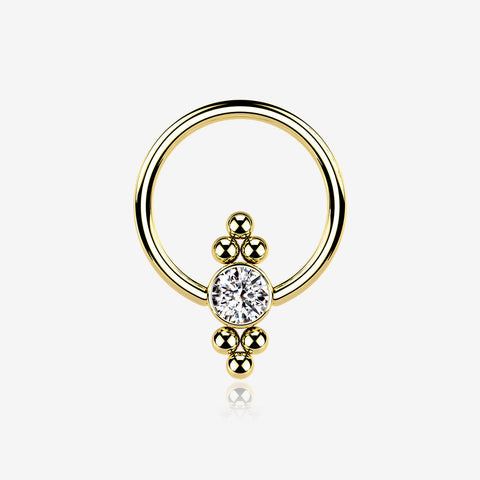 Golden Royal Bali Essence Beaded Steel Captive Bead Ring-Clear Gem