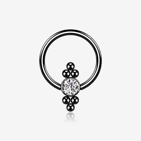 Blackline Royal Bali Essence Beaded Steel Captive Bead Ring-Clear Gem