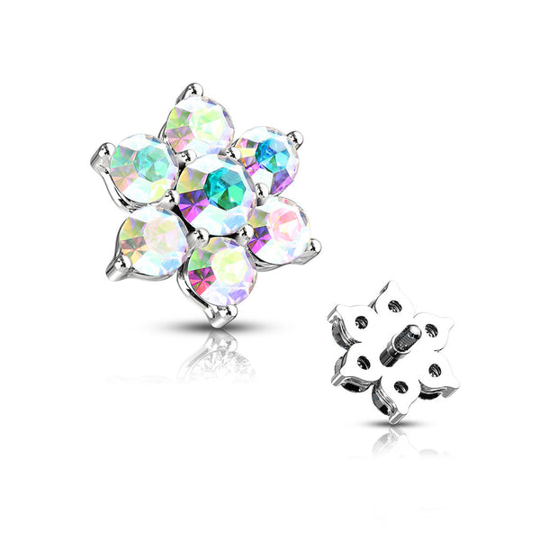Spring Sparkle Flower Dermal Anchor Top-Aurora Borealis