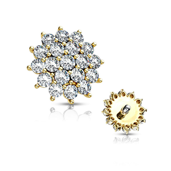 Golden Grand Sparkle Flower Dermal Anchor Top-Clear Gem