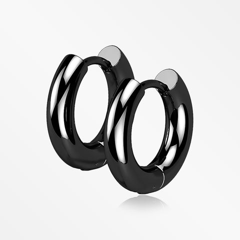 A Pair of Blackline Simple Hinged Huggie Hoop Steel Earring