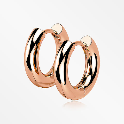 A Pair of Rose Gold Simple Hinged Huggie Hoop Steel Earring